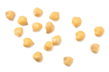 chickpeas isolated on white background. top view