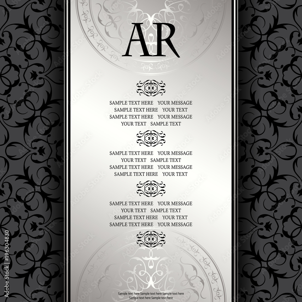 Wall mural Vintage background with antique luxury silver frame. Invitation card, template for your design