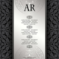 Vintage background with antique luxury silver frame. Invitation card, template for your design