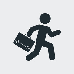Icono plano corredor con maletin en fondo gris