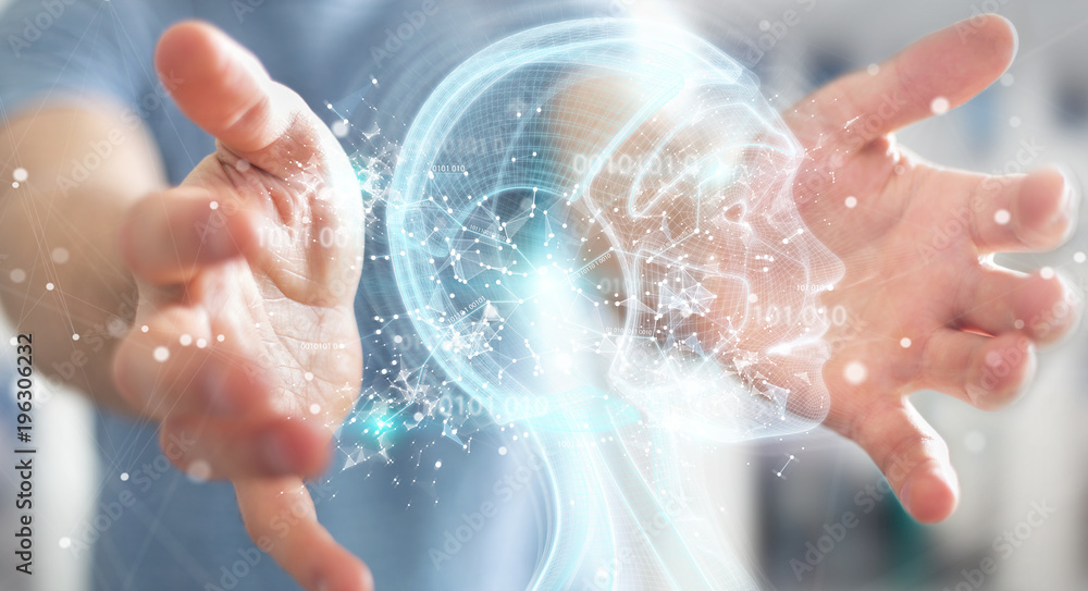 Fototapete businessman using digital artificial intelligence interface 3d rendering