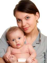 Mother with baby on isolated white background