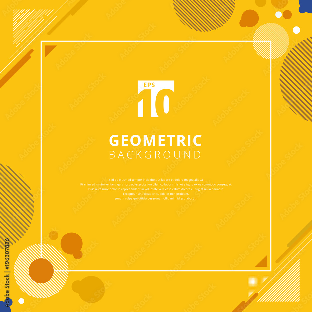 Poster abstract brown circle geometric pattern design on yellow mustard color background with copy space.