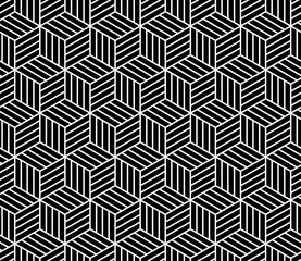 Black and white abstract striped cubes geometric seamless pattern, vector - 196307808