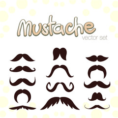 Funny and great brown mustache vector set