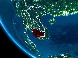 Orbit view of Cambodia at night