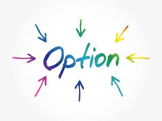 OPTION word with accent arrows, business concept background