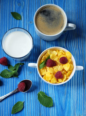 Healthy eating, food  and diet concept - Cornflakes  with berrie