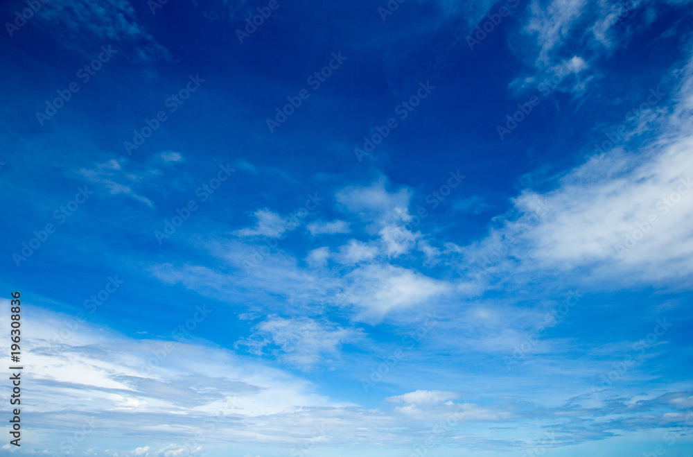 Wall mural blue sky background with tiny clouds