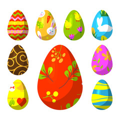 Easter eggs vector painted with spring pattern decoration retro multi colored vintage ornament organic food holiday game symbol illustration.