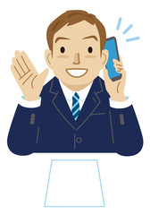 ビジネスマン　スマホ　ファイル　上半身