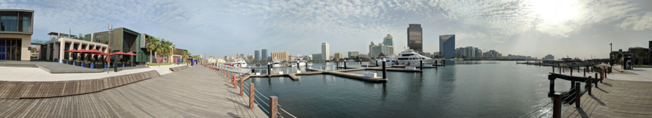 Fototapeta na wymiar A panoramic view of Al Seef road's boardwalk in Dubai, UAE