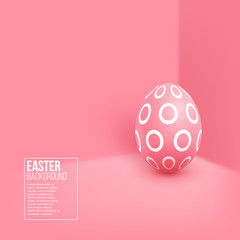 Abstract Easter pink background. Decorative 3d egg on pink wall background. Vector illustration.