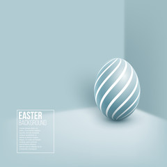 Abstract Easter blue background. Decorative 3d egg on blue wall background. Vector illustration.