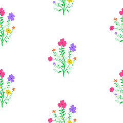 Seamless spring floral pattern on white background