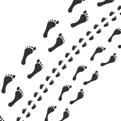 Fototapeta na wymiar Family barefoot traces silhouette on white background