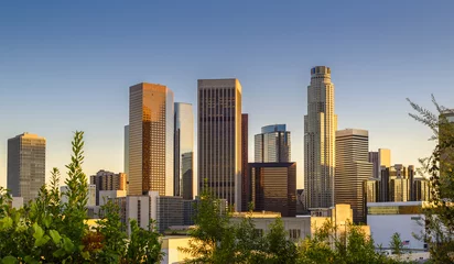 Foto op Plexiglas Los Angeles, California, USA downtown cityscape at sunset © chones