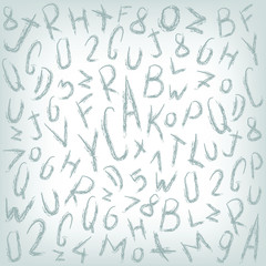 Pattern, doodle and sketch, great grey background with letters