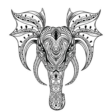 Vector ethnic elephant. African tribal ornament. Can be used for a coloring book, textile, prints, phone case, greeting card, business card