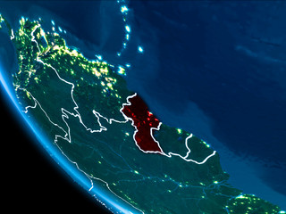 Orbit view of Guyana at night