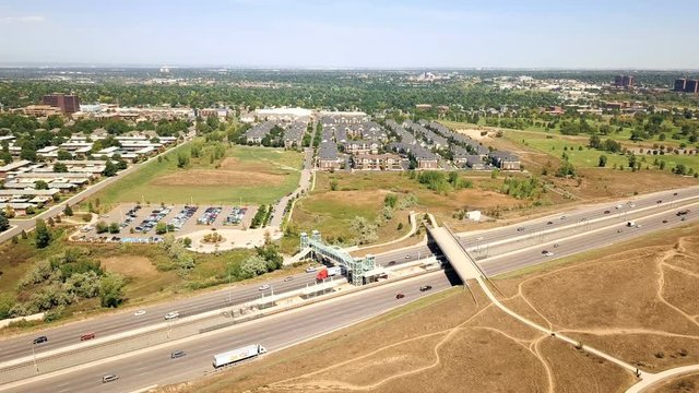 Aerial view of Dayton light rail station in Denver, Colorado