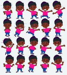 Cartoon character boy in a swimsuit. Set with different postures, attitudes and poses, always in negative attitude, doing different activities in vector vector illustrations.