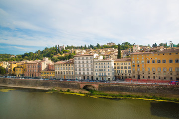 Arno river in Florence, Italy. Beautiful view to river arno in Florence, Toscana. Green river.