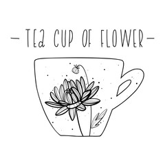 Flower in a tea cup . Graphic hand drawn vector illustration. - 196311444