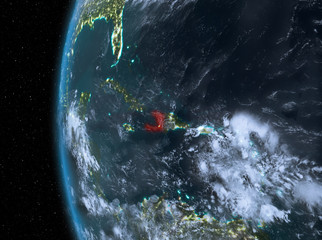 Haiti in red at night