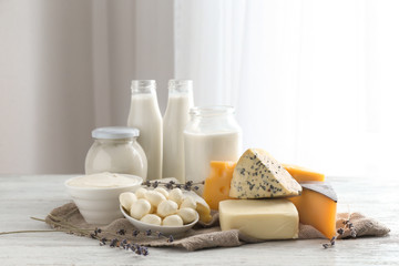 Fototapeta na wymiar Fresh dairy products on table