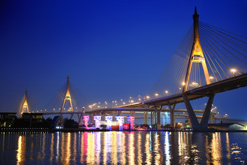 Bhumibol bridge 1&2 so called Industrial Ring Bridge crossing The Chao Phraya River with...