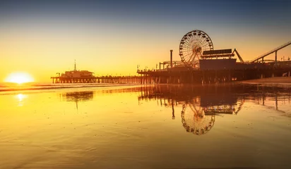 Door stickers Pier Santa Monica beach and pier in California USA at sunset