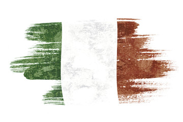 Art brush watercolor painting of Italy flag blown in the wind isolated on white background.