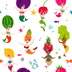 Sea pattern of beautiful mermaids