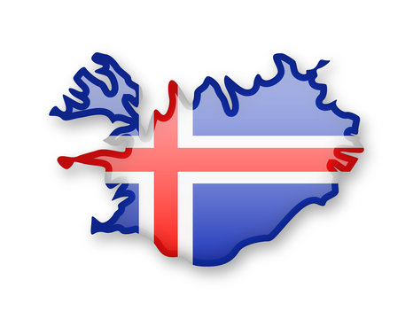 Iceland flag and contour of the country.