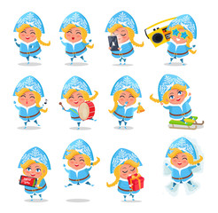 Snow Maiden Icons Collection Vector Illustration