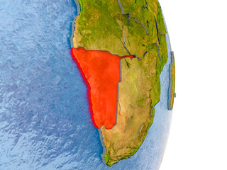 Namibia on realistic globe