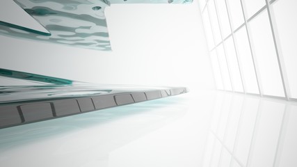 Abstract white and colored gradient glasses interior  with window. 3D illustration and rendering.