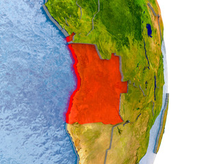 Angola on realistic globe