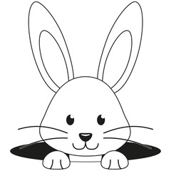 Line art black and white rabbit face hole icon.