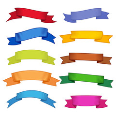 Set of ten multicolor ribbons and banners for web design. Great design element isolated on white background. Vector illustration.
