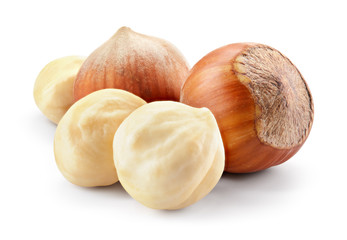 Hazelnut. Fresh organic filbert isolated on white background. Composition. With clipping path. Full...