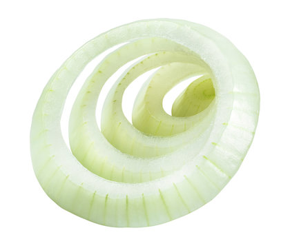 Onion rings isolated. Onion slice on white. With clipping path.