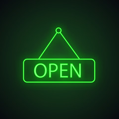 Open hanging door neon light icon