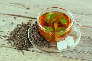 Cup of tea on wooden table
