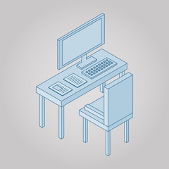 The icon workplace in the office. isometric style.