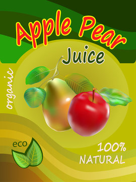Apple and pear juice template packaging design vector illustration.   