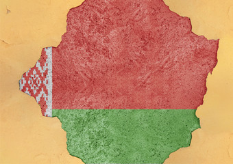 Belarus flag abstract in facade structure big damaged grudge concrete cracked hole