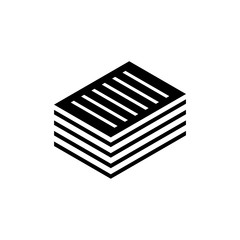 Stacked Pile of Financial Documents. Flat Vector Icon. Simple black symbol on white background