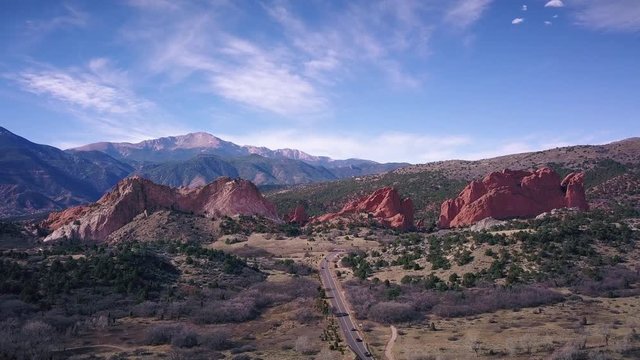 An aerial view of Garden of the Gods in Colorado Springs, Colorado.